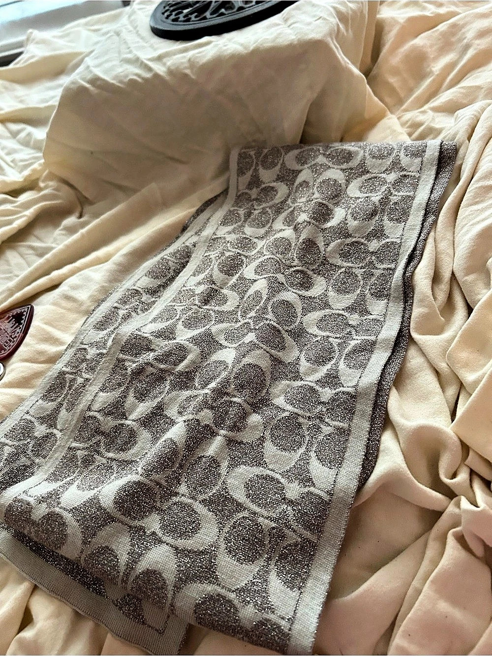 Coach Metallic Signature C Scarf Gray & Brown